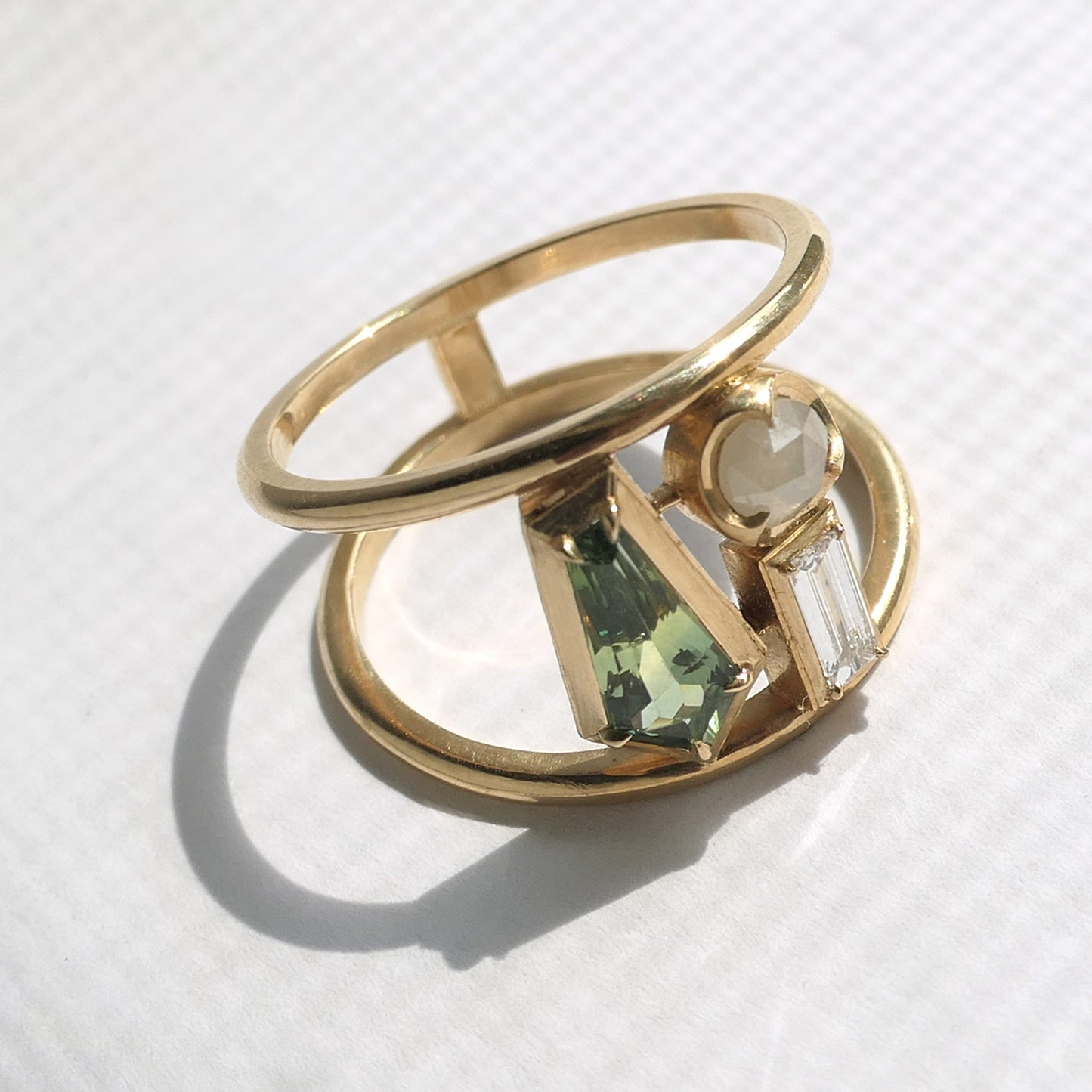 Double Banded Composition Ring With .62ct Sapphire