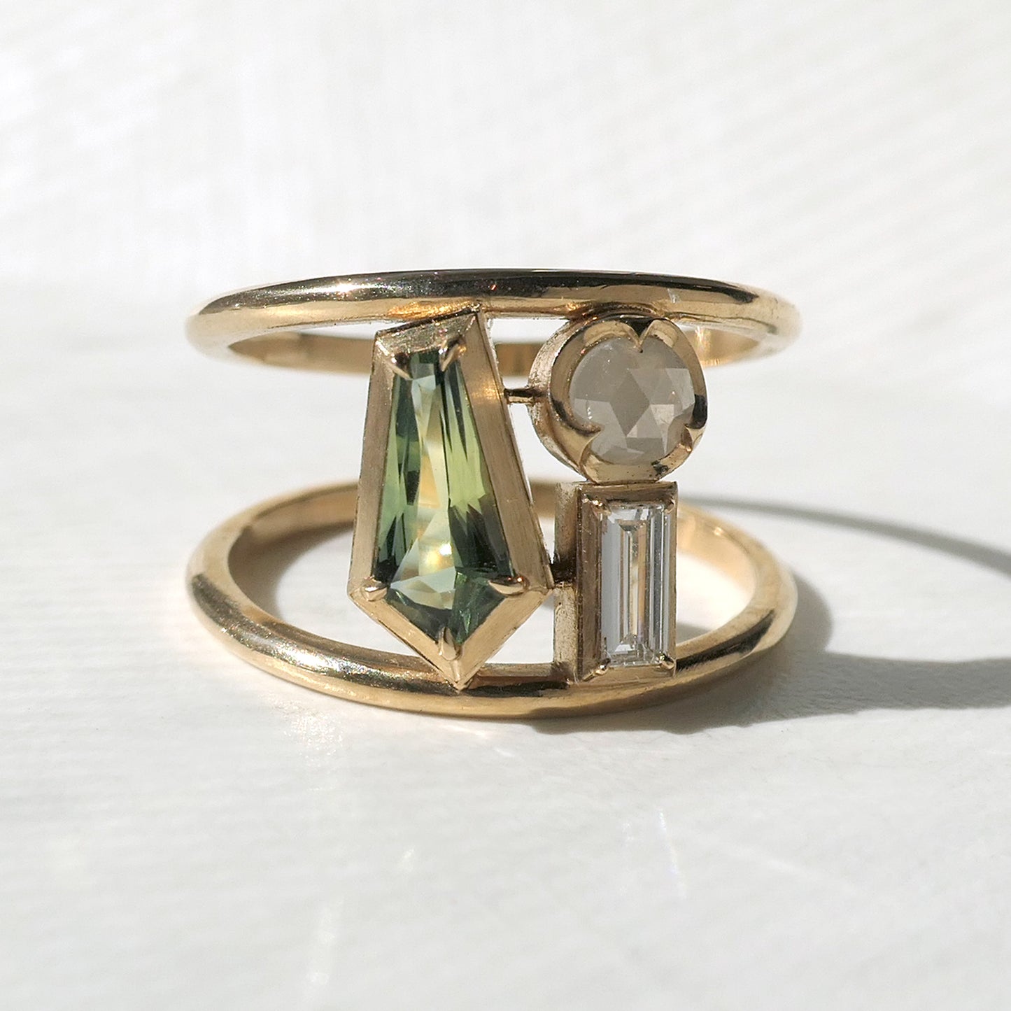 Double Banded Composition Ring With .62ct Sapphire