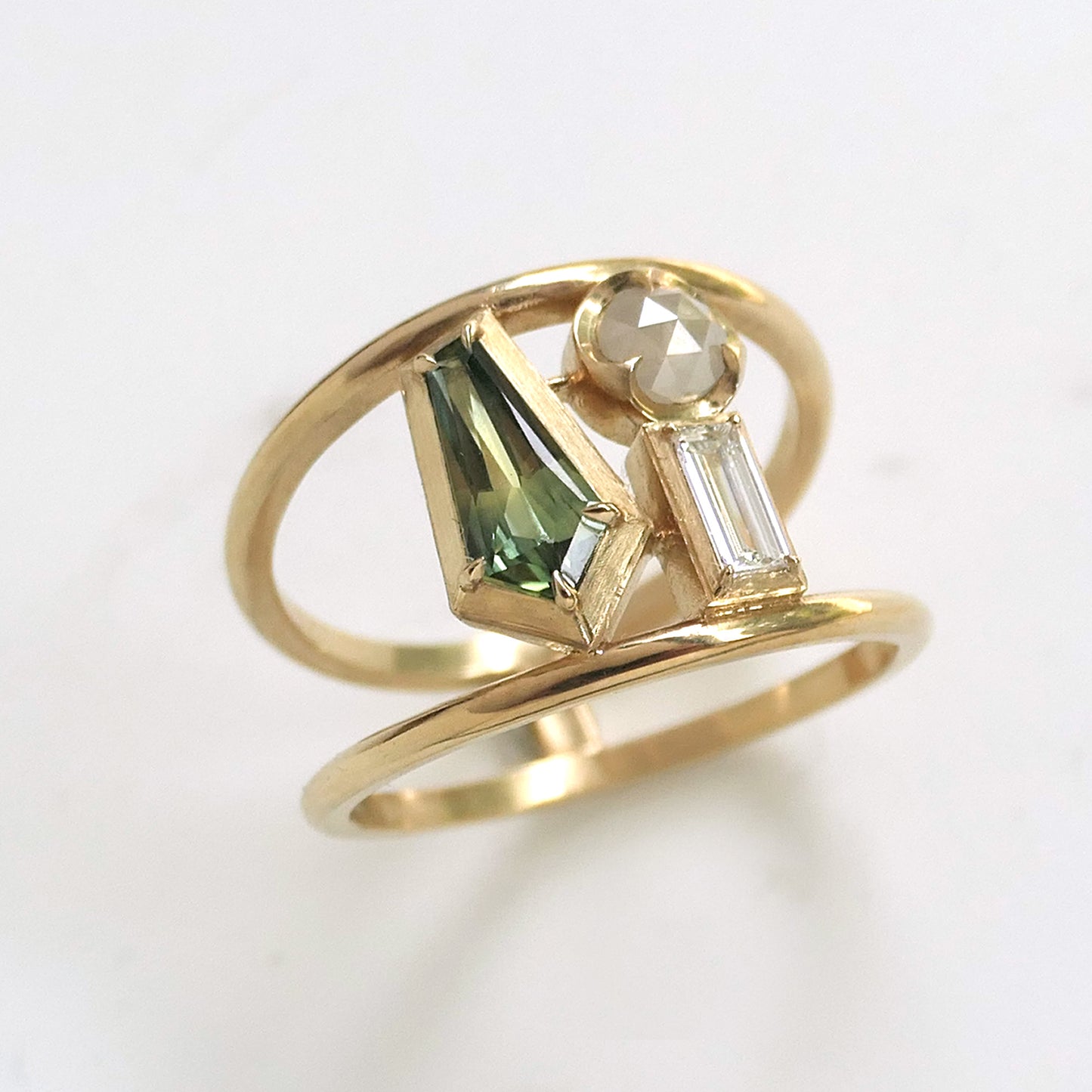 Double Banded Composition Ring With .62ct Sapphire