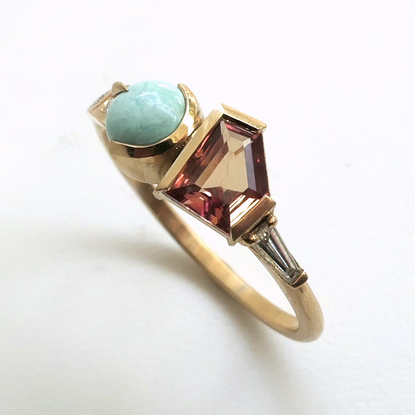 Composition Ring With Orange Sapphire and Turquoise