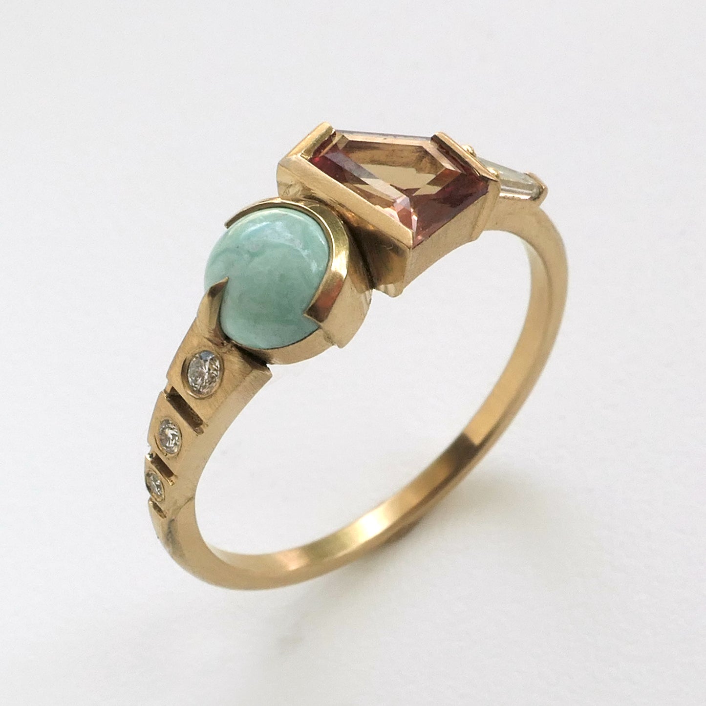 Composition Ring With Orange Sapphire and Turquoise