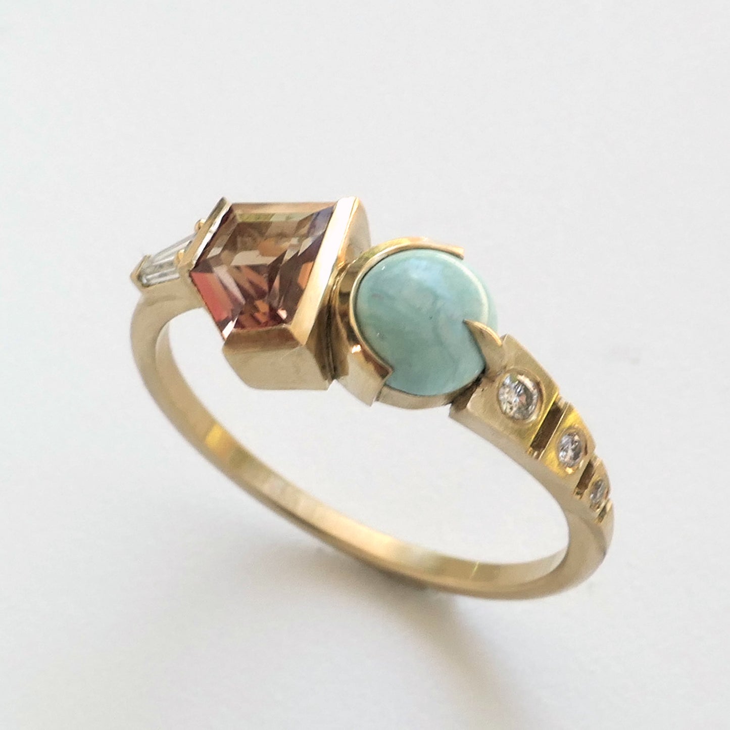 Composition Ring With Orange Sapphire and Turquoise
