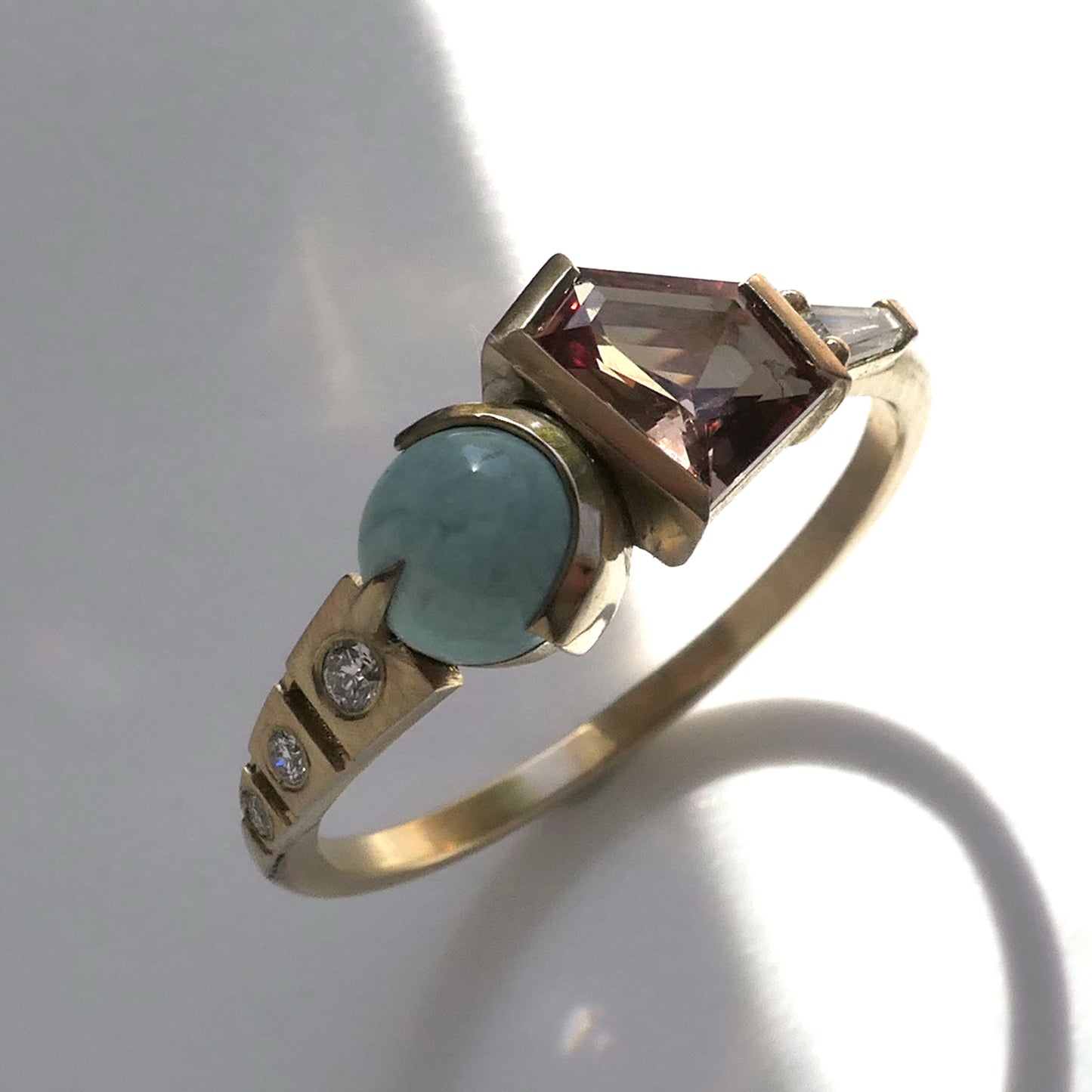 Composition Ring With Orange Sapphire and Turquoise