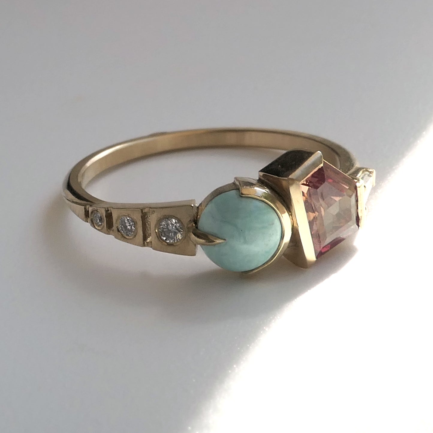 Composition Ring With Orange Sapphire and Turquoise