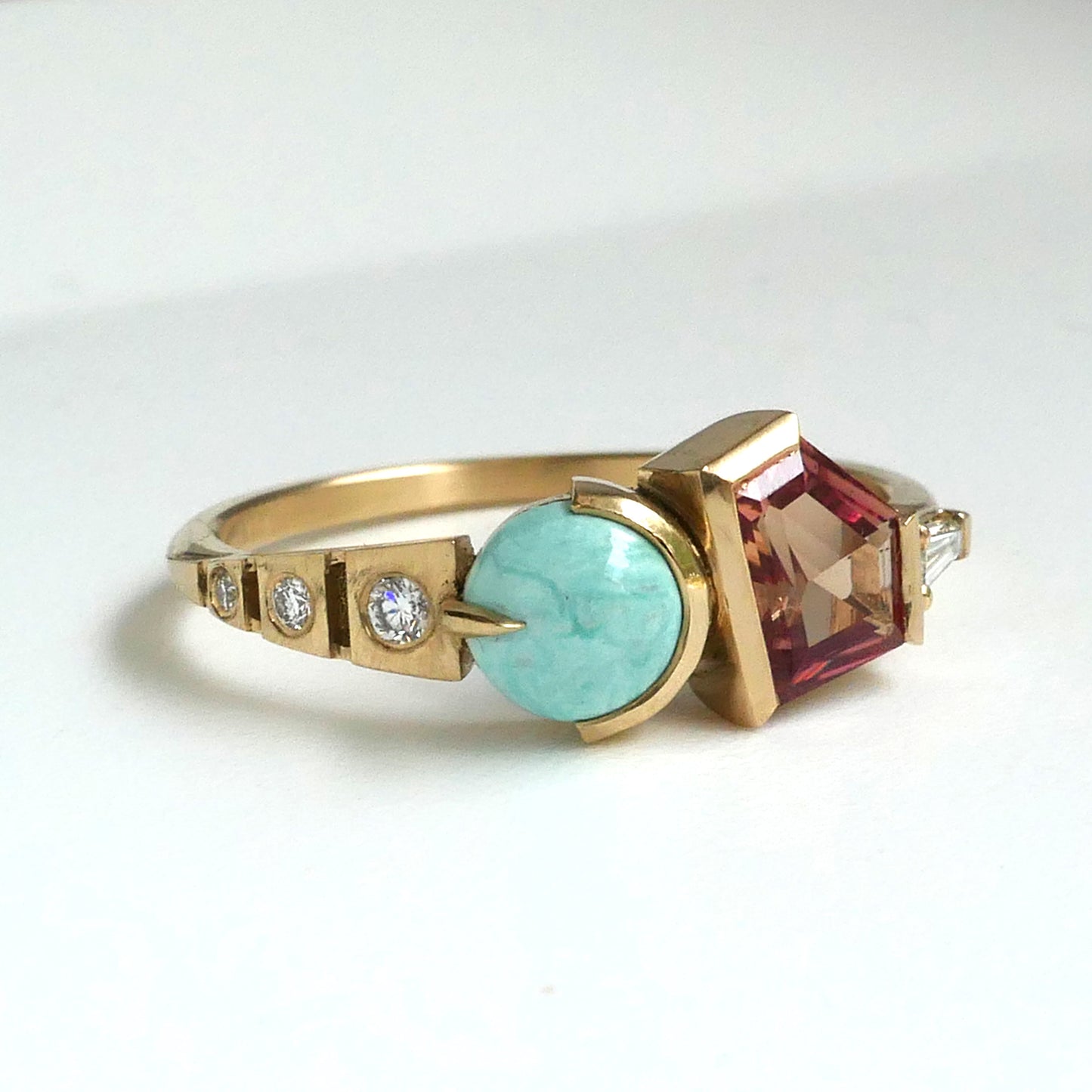 Composition Ring With Orange Sapphire and Turquoise