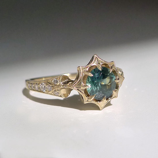 Dione Ring With Blue Green Sapphire