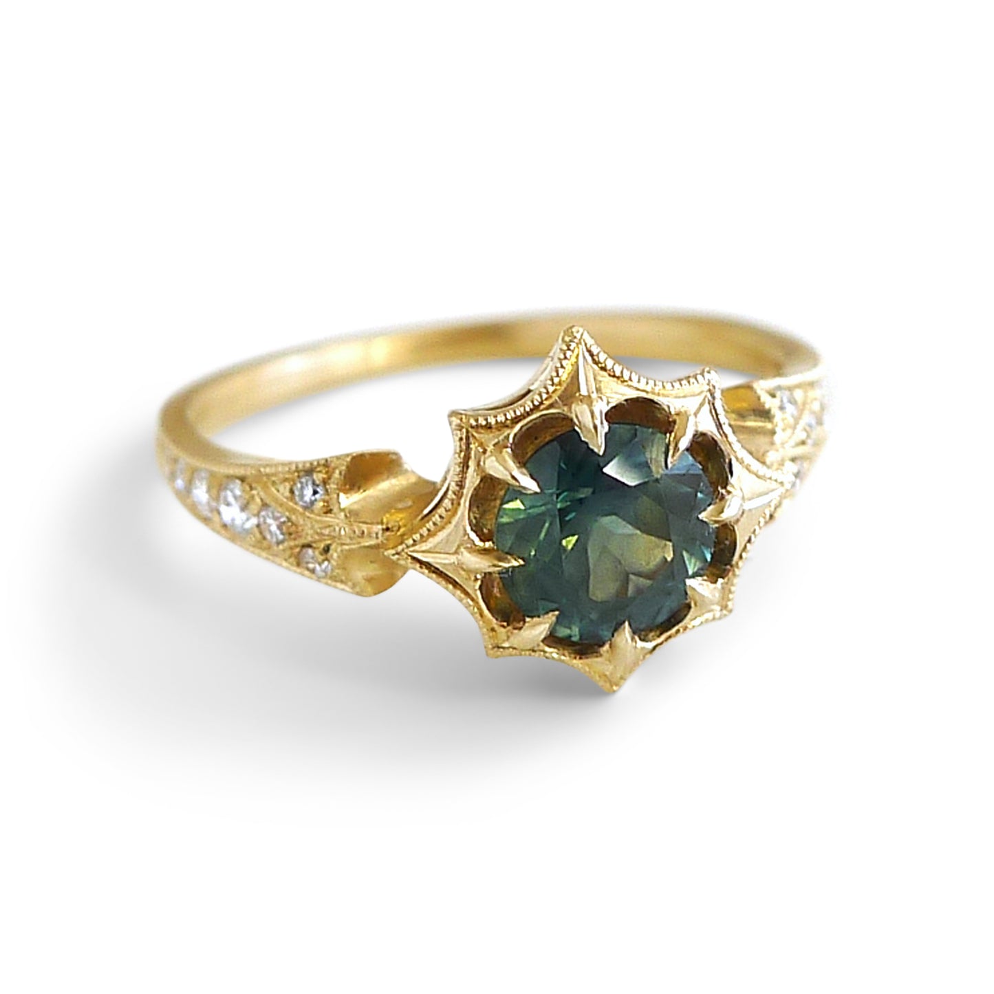 Dione Ring With Blue Green Sapphire