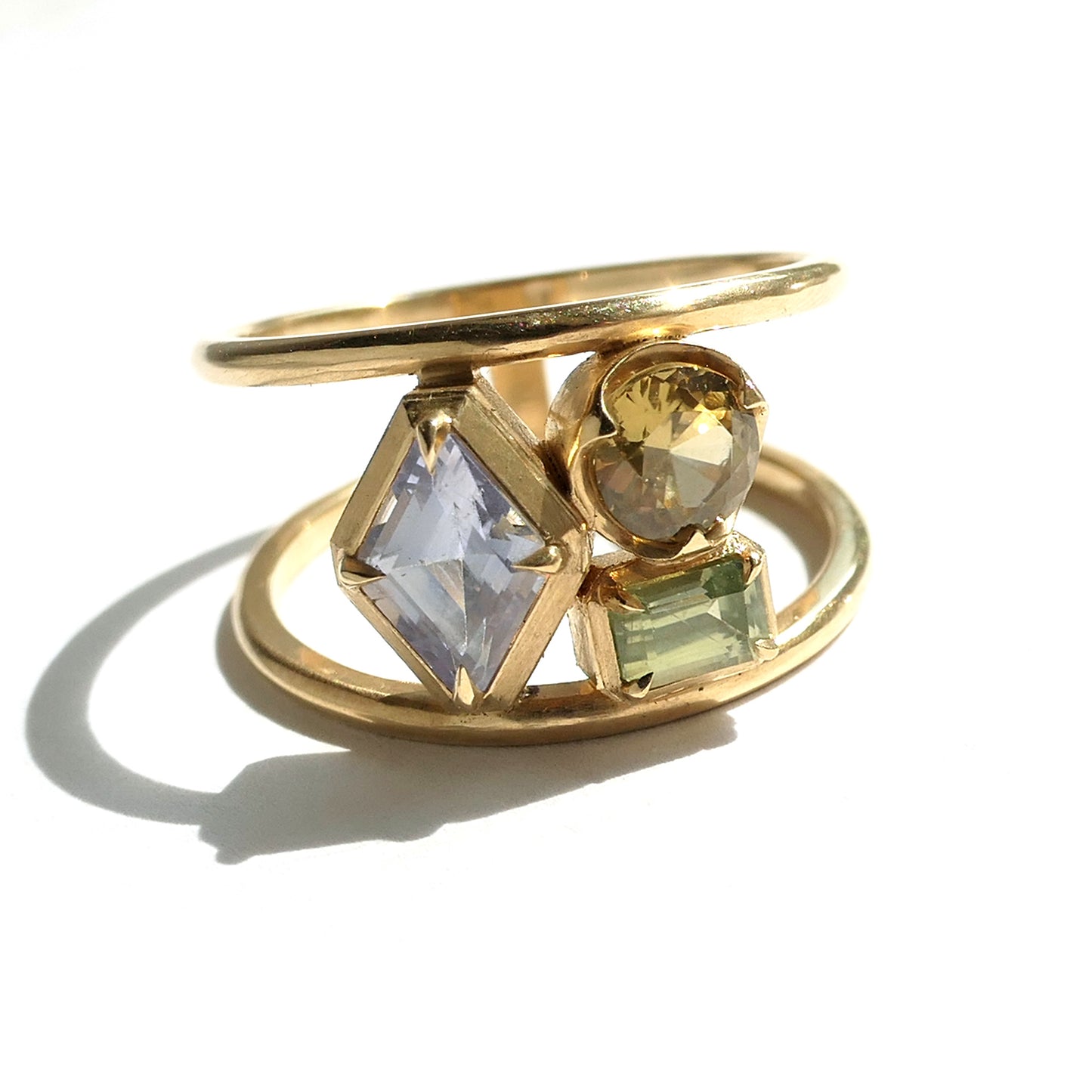Double Banded Composition Ring With .86ct Sapphire