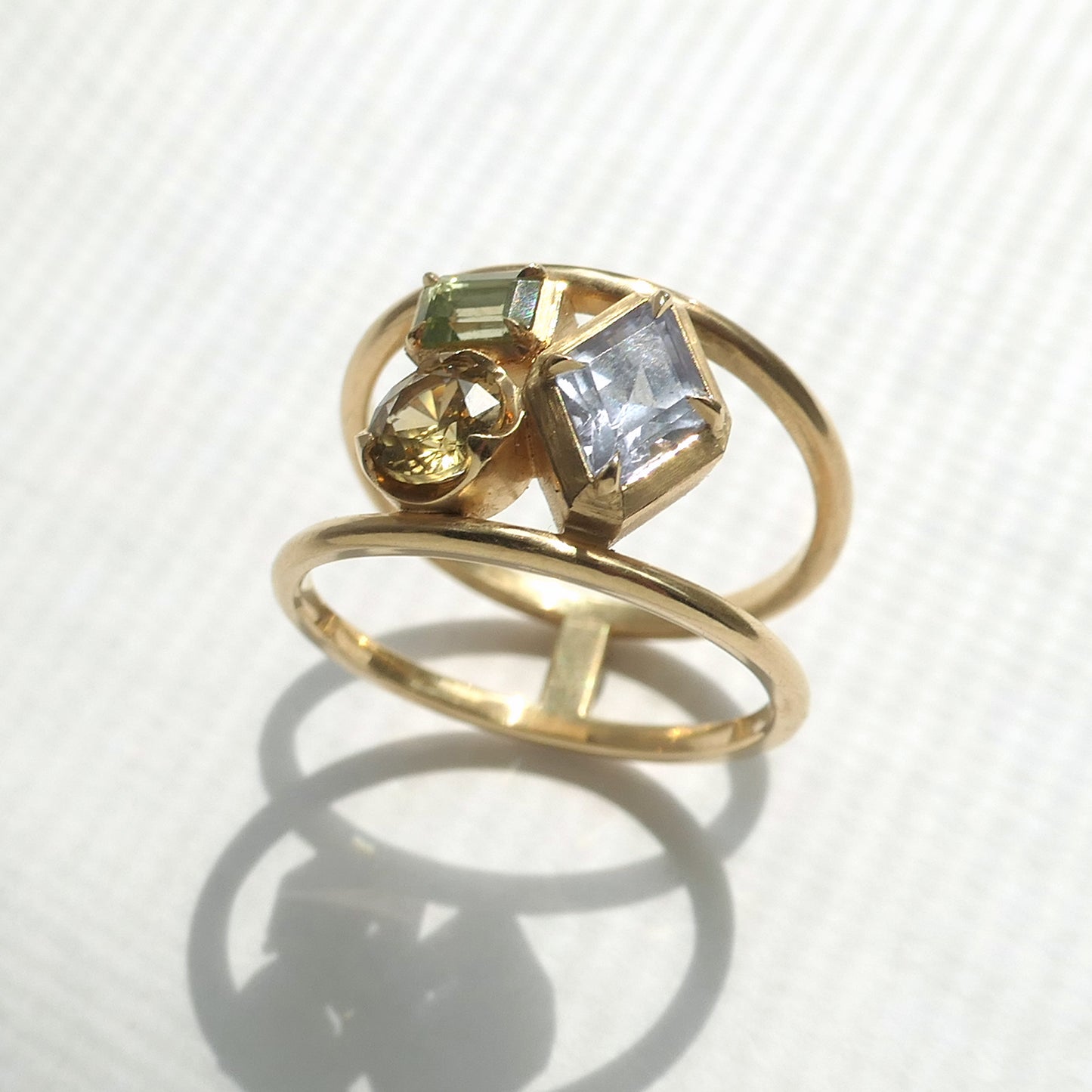 Double Banded Composition Ring With .86ct Sapphire