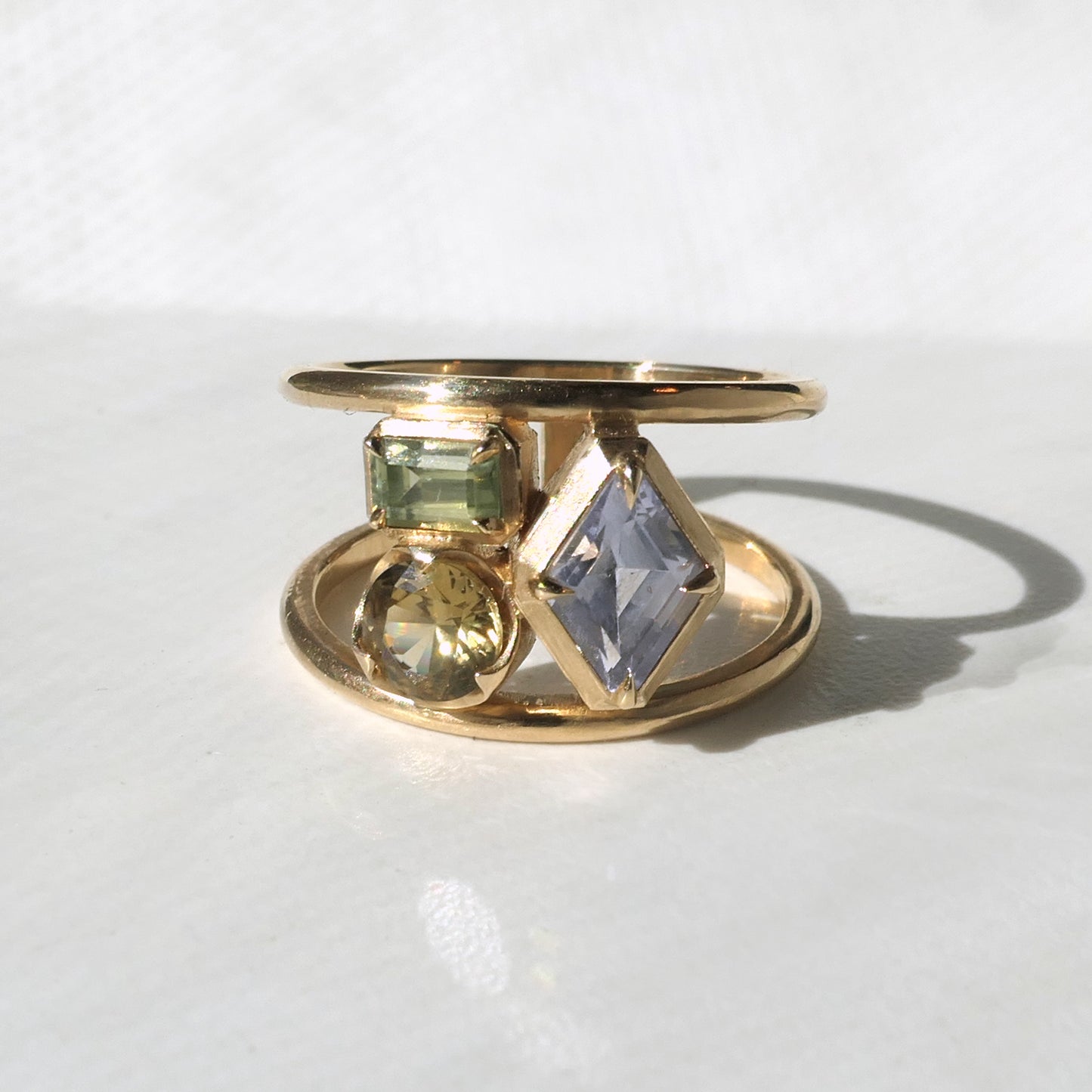 Double Banded Composition Ring With .86ct Sapphire