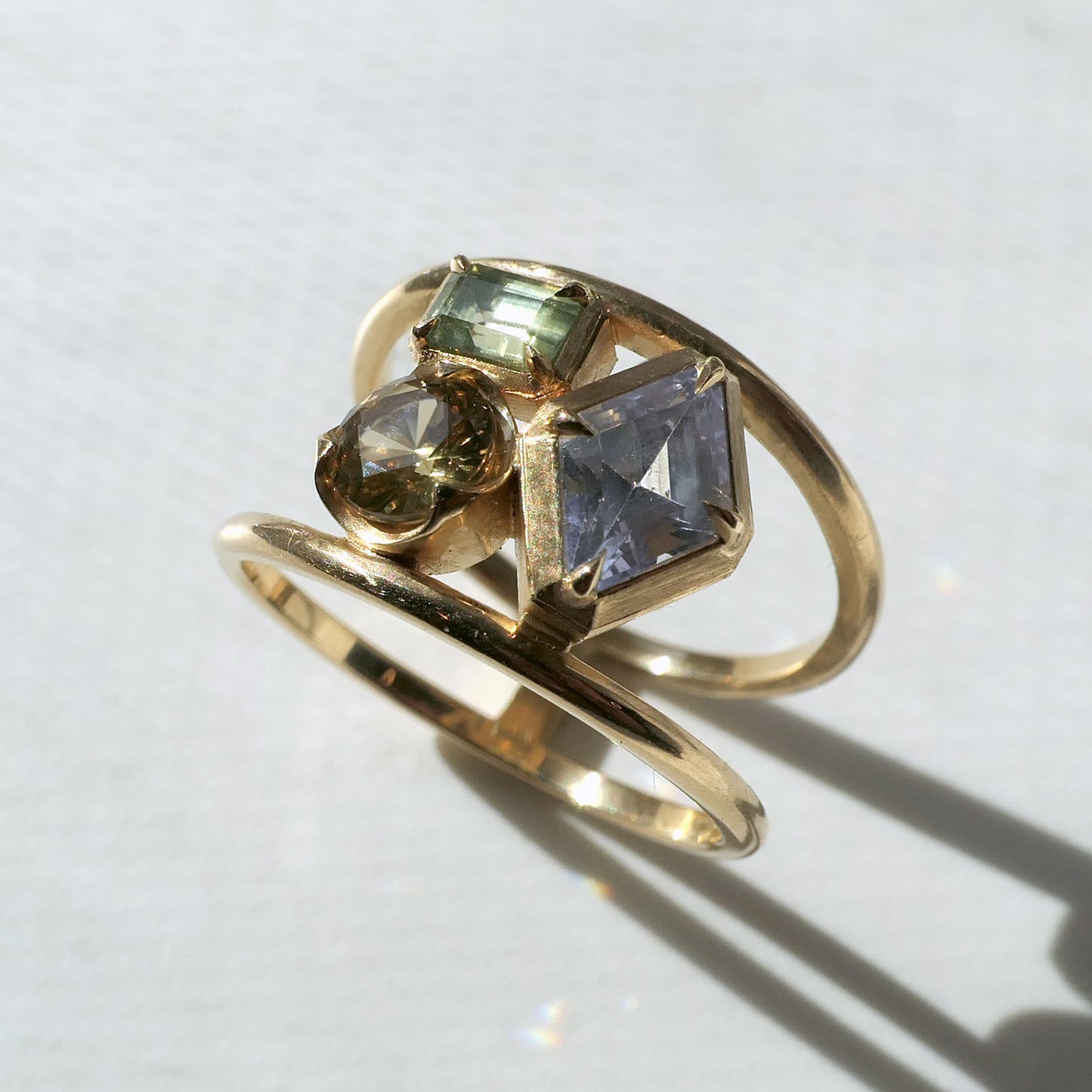 Double Banded Composition Ring With .86ct Sapphire