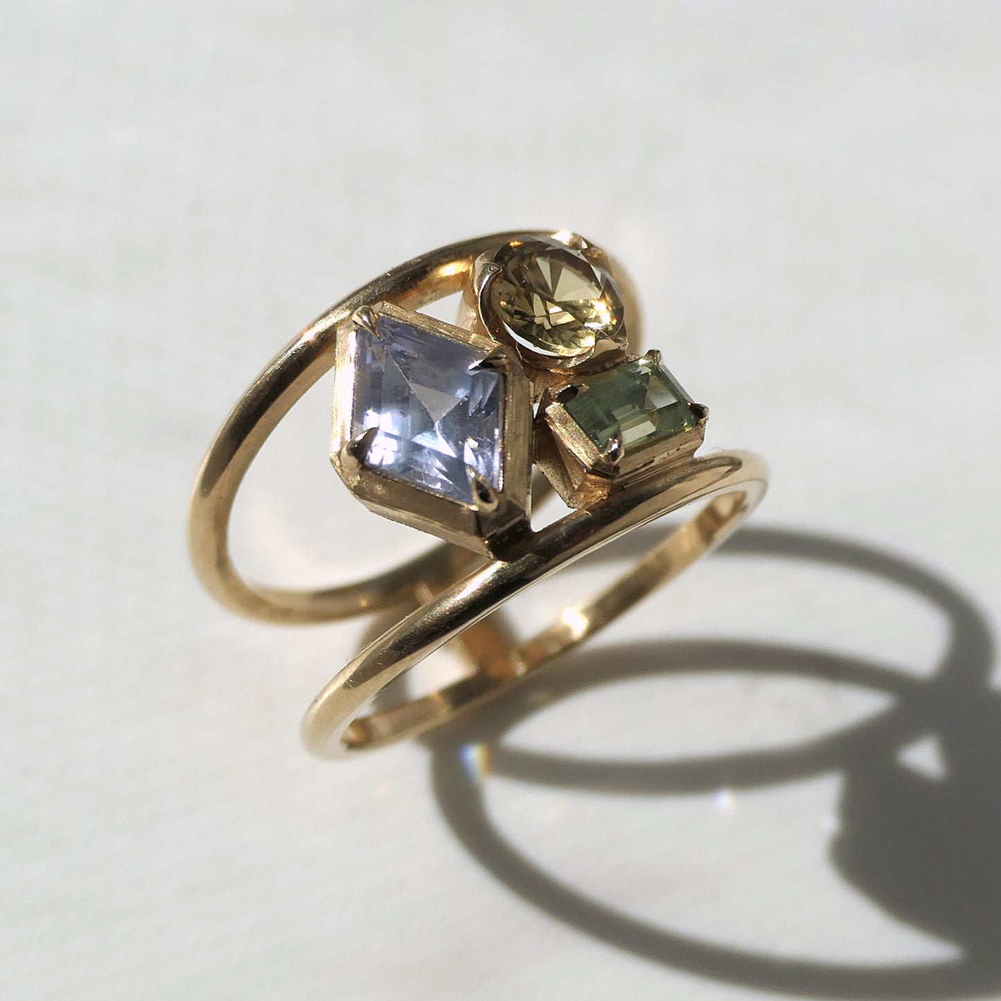 Double Banded Composition Ring With .86ct Sapphire