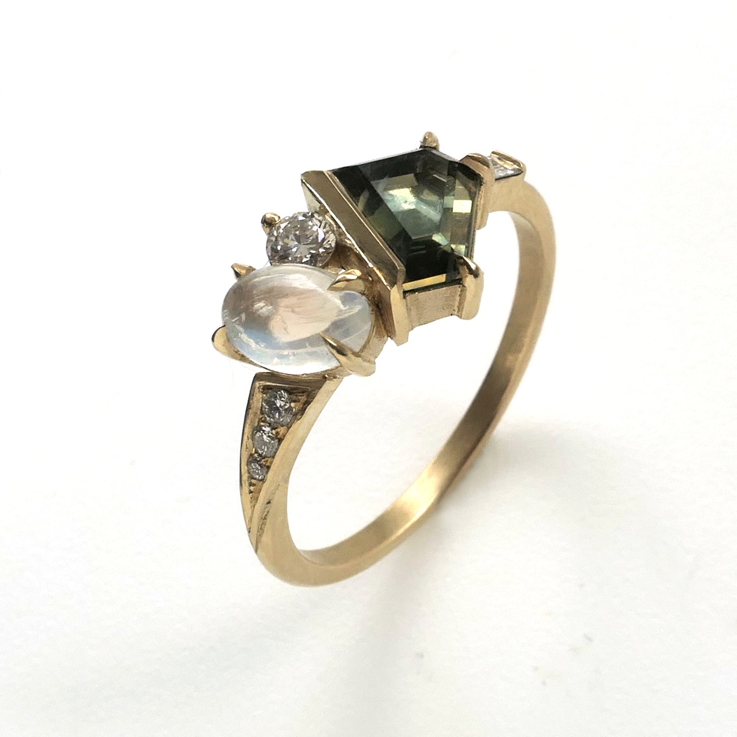Composition Ring With Portrait cut Sapphire and Moonstone