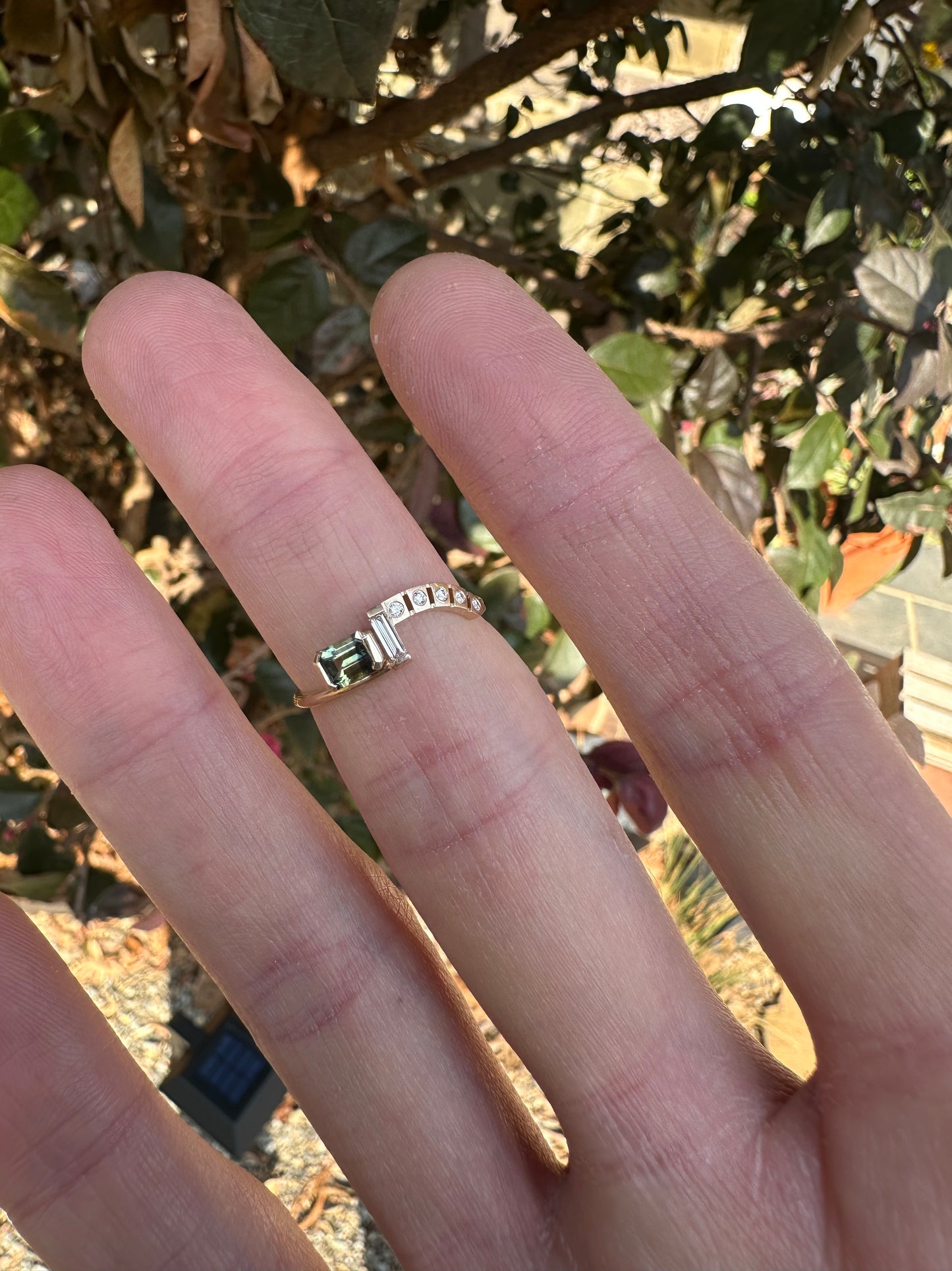 Semi Arch Band With Bi-Color Sapphire