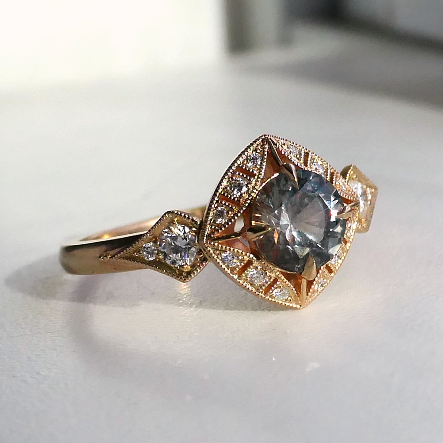 Basilea Ring With .87ct Bi-Color Sapphire