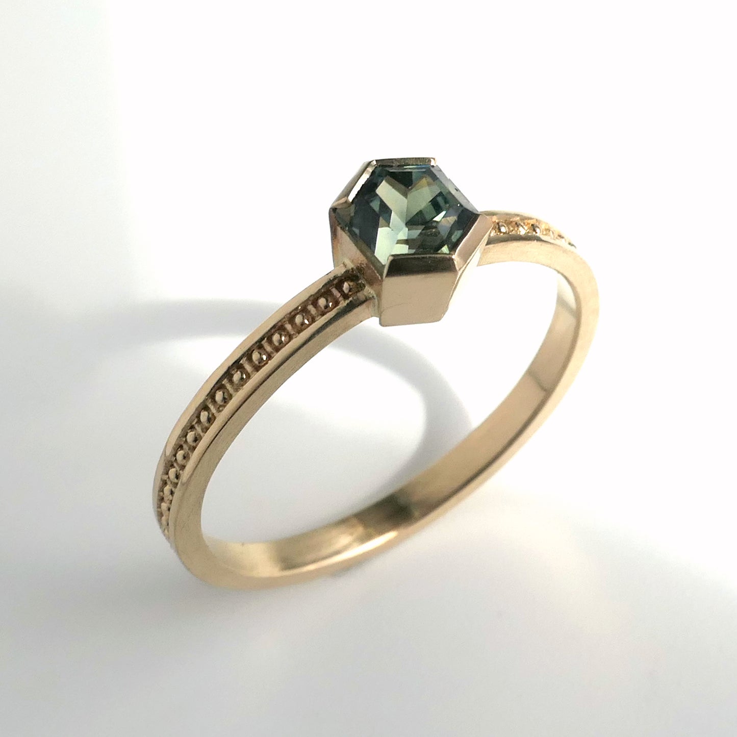 Plotted Ring With Hexagon Sapphire