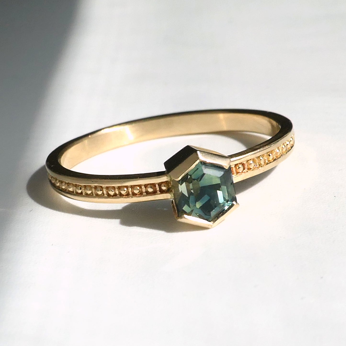 Plotted Ring With Hexagon Sapphire