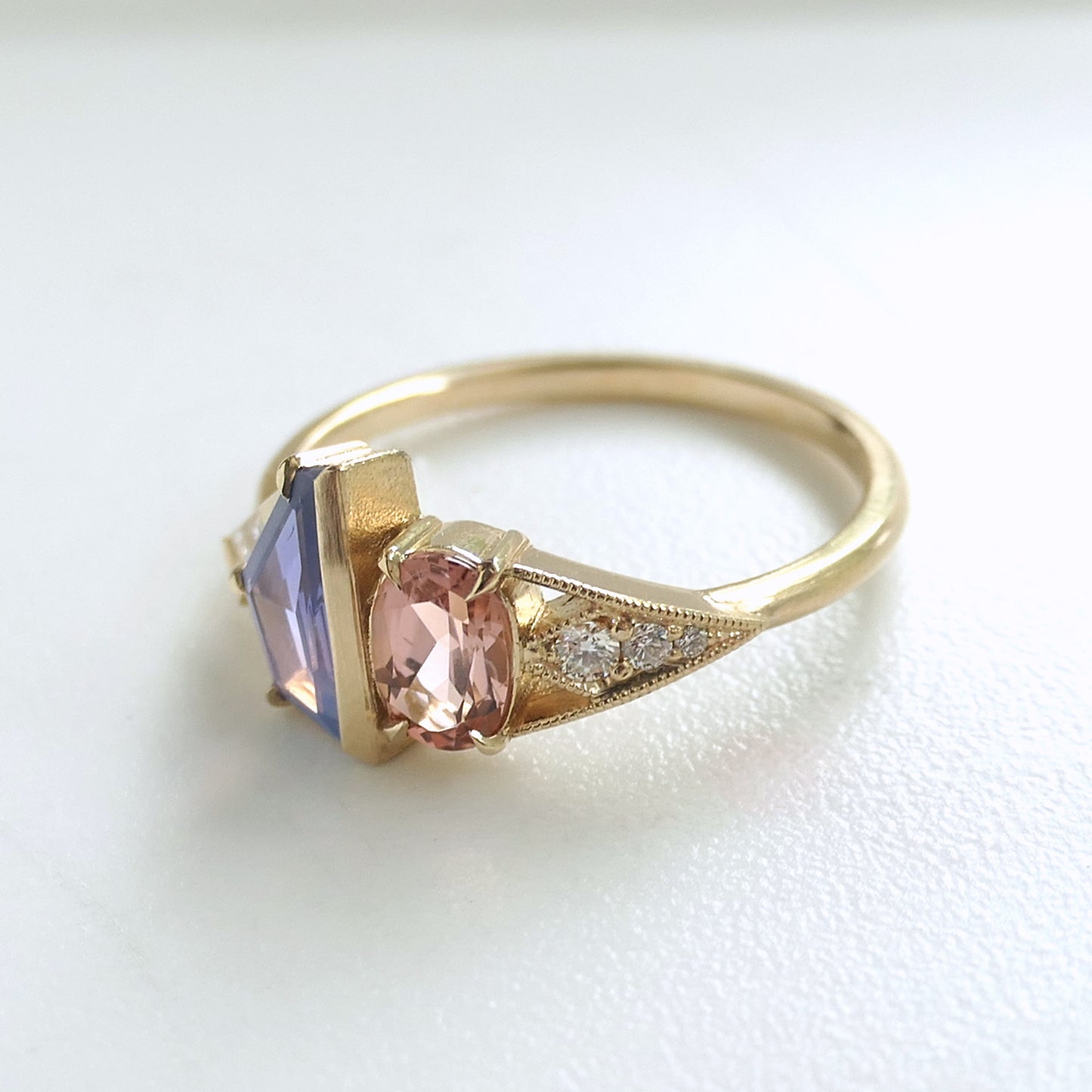 Composition Ring With Purple Sapphire and Pink Tourmaline