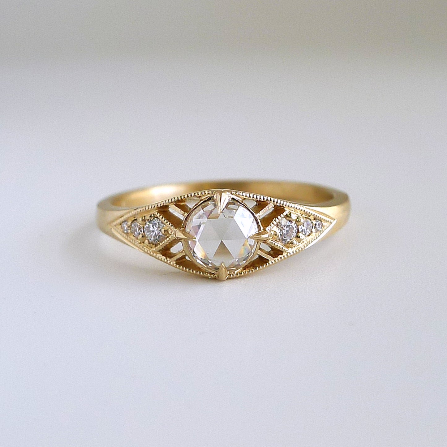 Isadora Ring With Tapered Shank and White Rosecut
