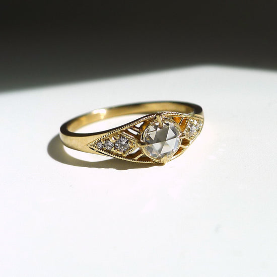 Isadora Ring With Tapered Shank and White Rosecut