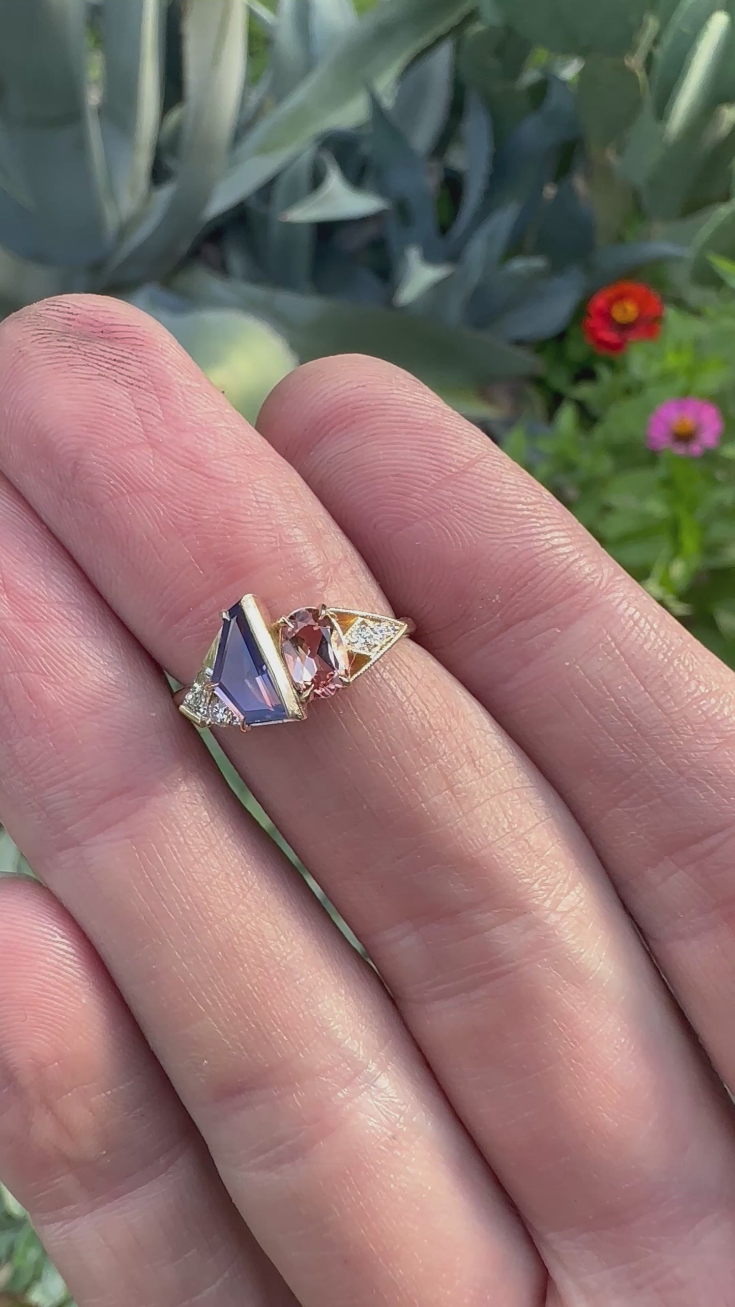 Load and play video in Gallery viewer, Composition Ring With Purple Sapphire and Pink Tourmaline
