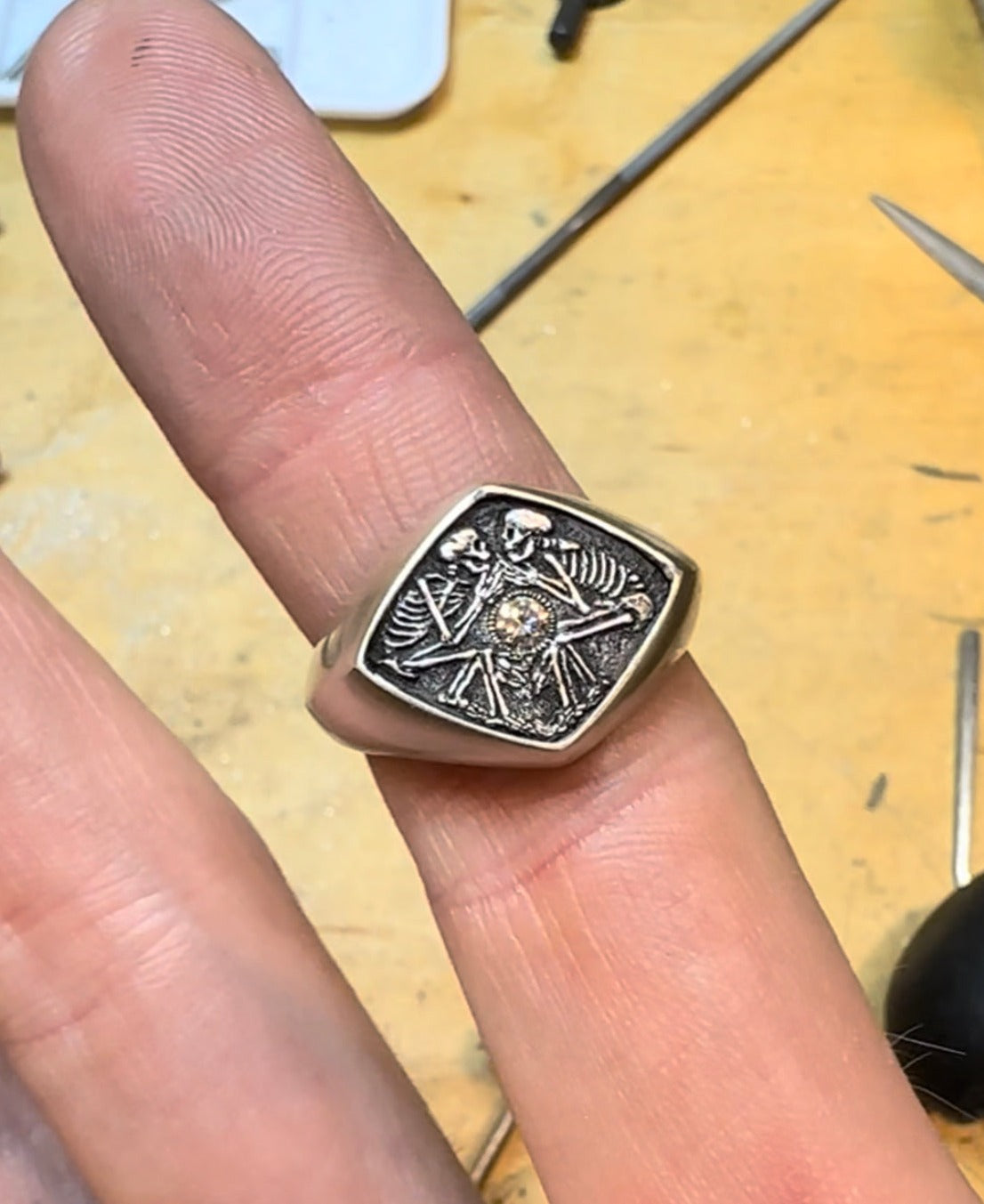 Dulcis Mortem Ring with Oxidized Silver (Wide Band)