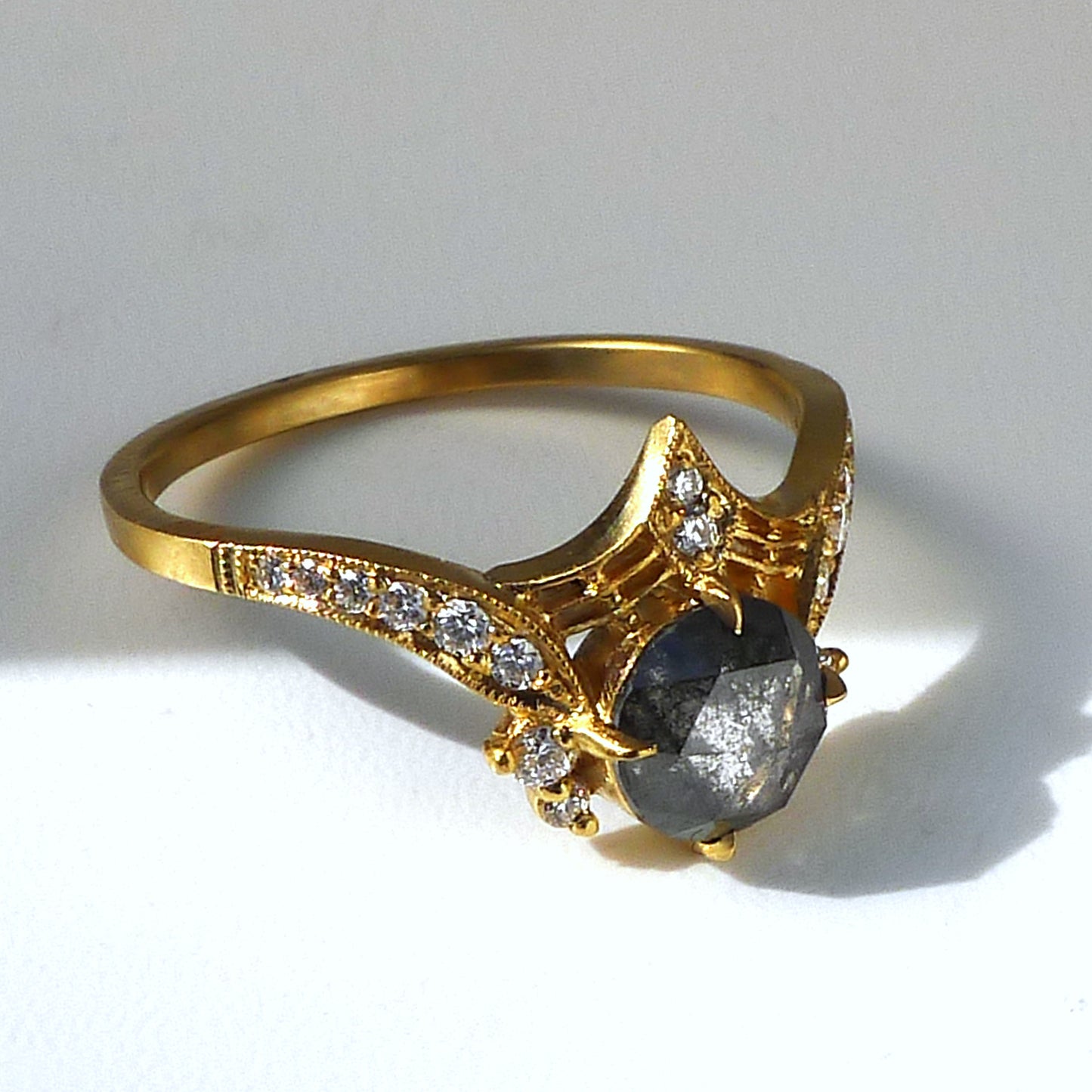 Protea Ring w/ Salt and Pepper Rose Cut Diamond