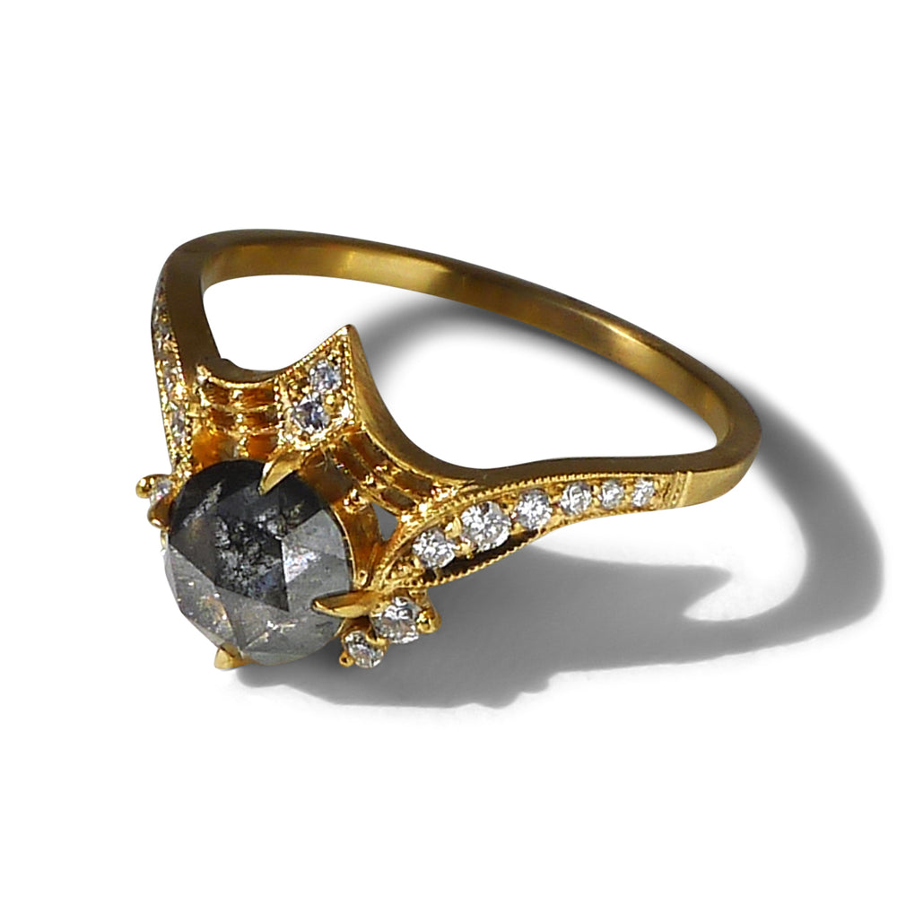 Protea Ring w/ Salt and Pepper Rose Cut Diamond