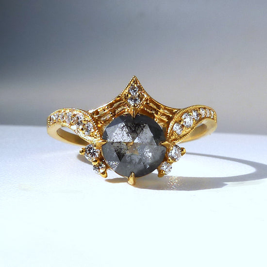 Protea Ring w/ Salt and Pepper Rose Cut Diamond