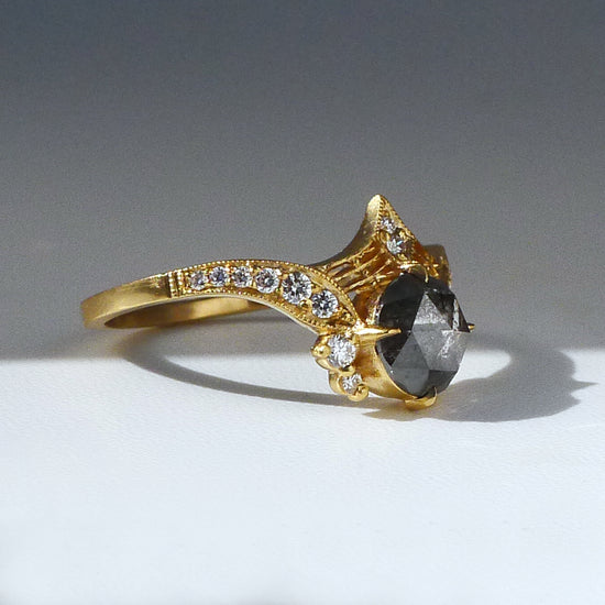 Protea Ring w/ Salt and Pepper Rose Cut Diamond