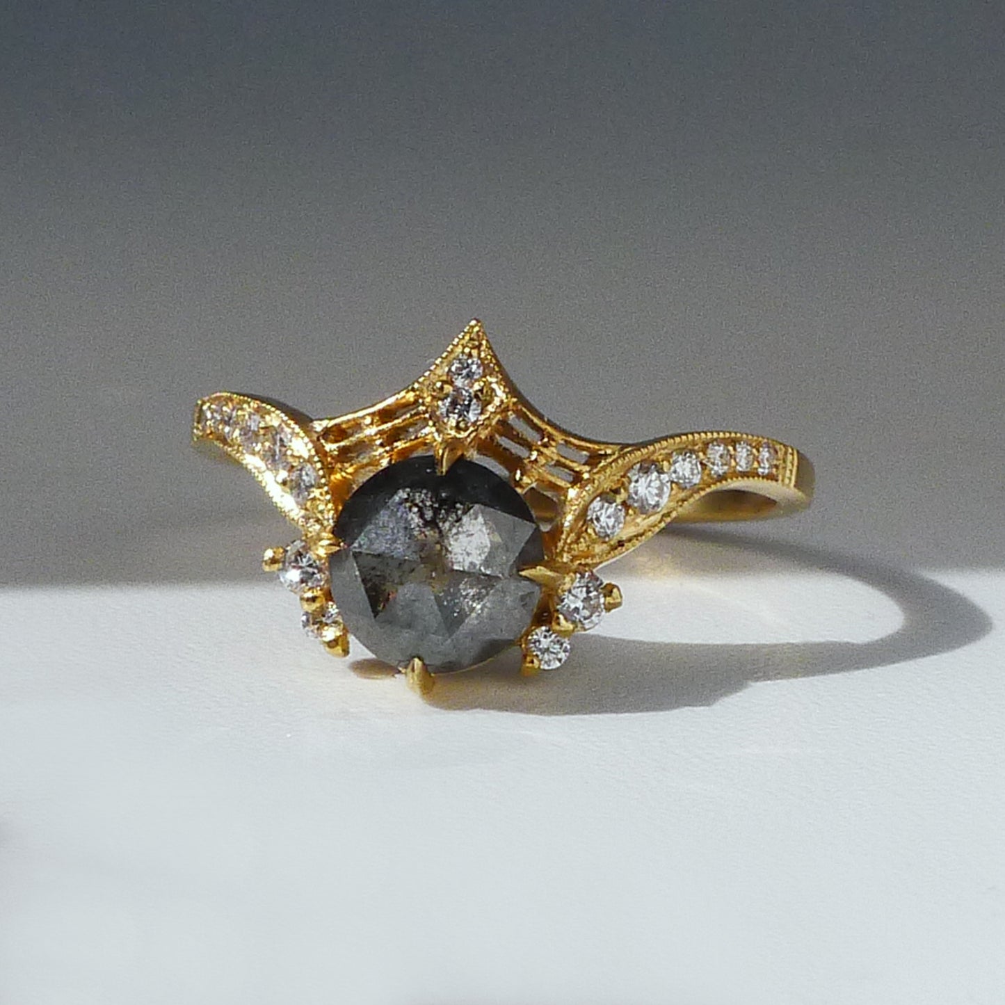 Protea Ring w/ Salt and Pepper Rose Cut Diamond