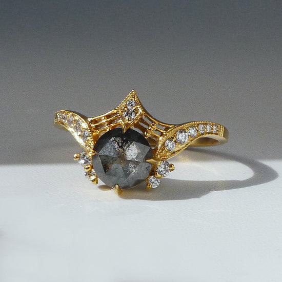 Protea Ring w/ Salt and Pepper Rose Cut Diamond