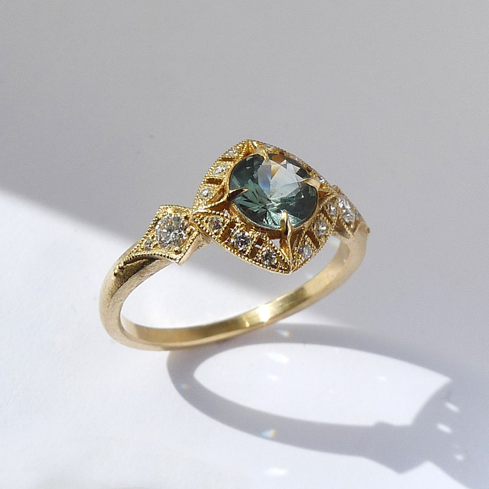 Basilea Ring with Teal Montana Sapphire