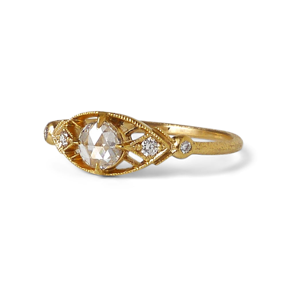 
            
                Load image into Gallery viewer, Isadora Ring w/ 4mm White Rose Cut DIamond
            
        