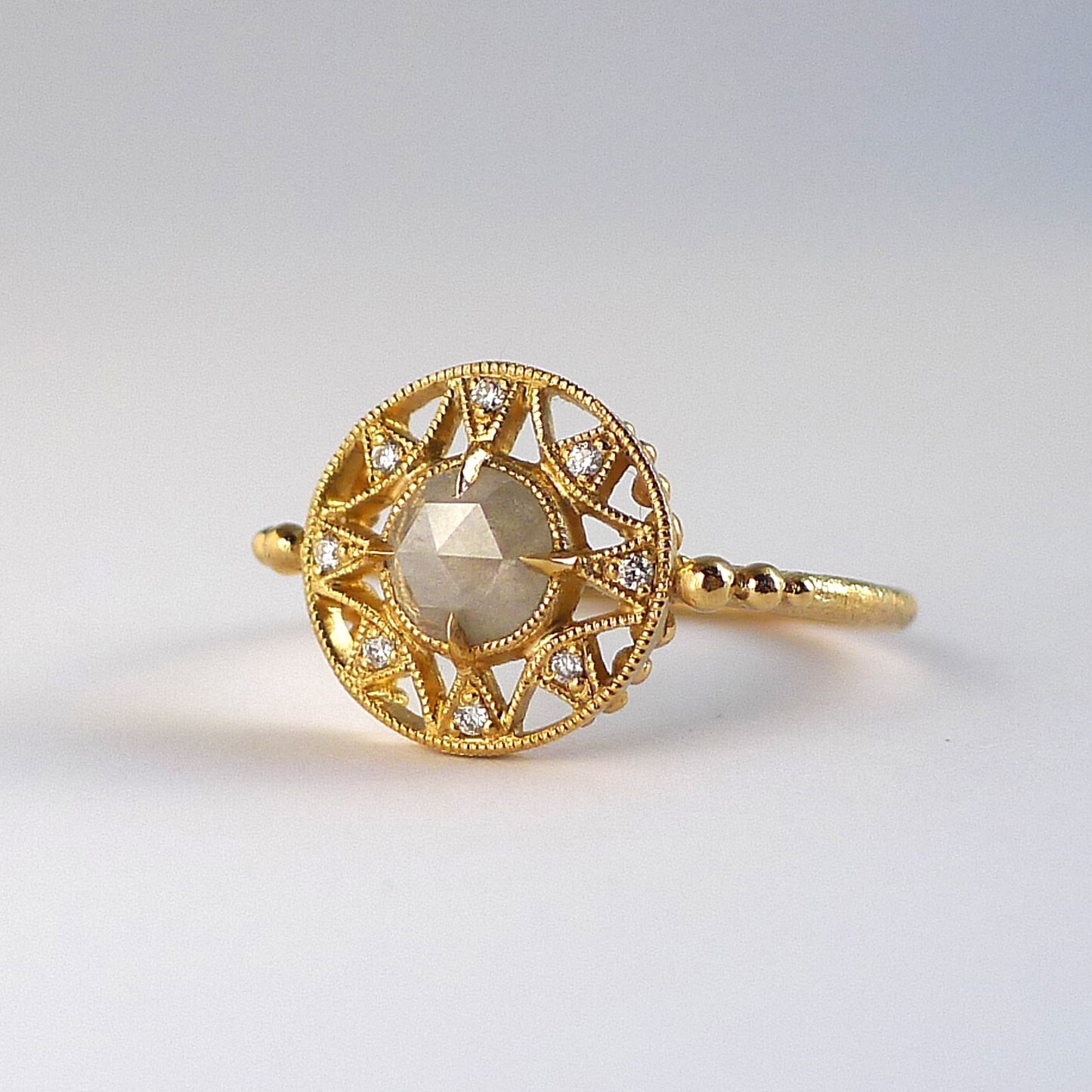 Zenith Ring w/ Icy Gray Rose Cut Diamond